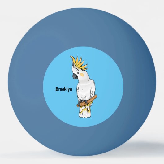 イオウの冠を持つコカトゥーの鳥の漫画イラストレーション 卓球ボール (正面)