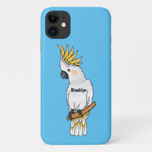イオウの冠を持つコカトゥーの鳥の漫画イラストレーション iPhone 11 ケース