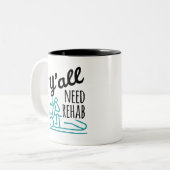 イオールニードリハブおもしろいフィジカルセラピーセラピスト ツートーンマグカップ (正面左)