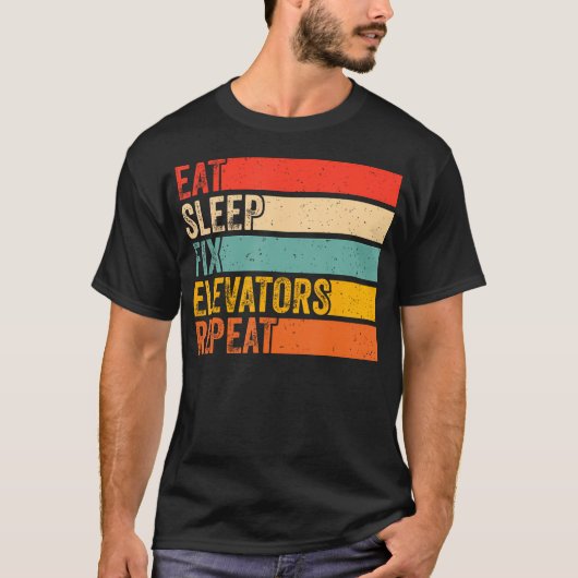 イカす エレベ修繕 ループ エレベ修理職人のお笑グラフィ Tシャツ (正面)