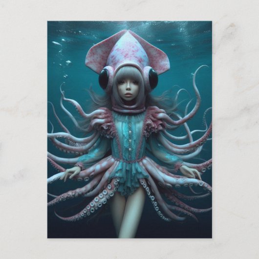 イカのファッション AI生成アート ポストカード (正面)