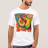イカの恐怖都市グラフィックホワイトTシャツ Tシャツ (正面)