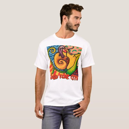 イカの恐怖都市グラフィックホワイトTシャツ Tシャツ (正面フル)