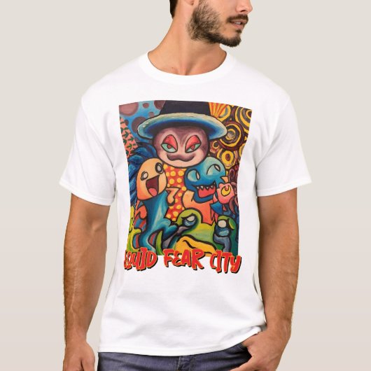 イカの恐怖都市グラフィックホワイトTシャツ Tシャツ (正面)