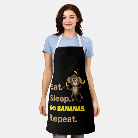 イカれたサルがいる Eat Sleep Go Bananas Repeat エプロン (着用した状態)