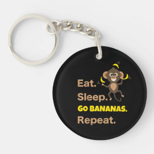 イカれたサルがいる Eat Sleep Go Bananas Repeat キーホルダー