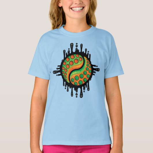 イカれたタコの触角による陰陽マーク Tシャツ (正面)