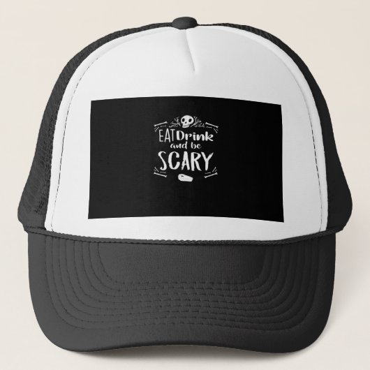 イカれたハロウィンのドクロ Eat Drink And Be Scary キャップ (正面)