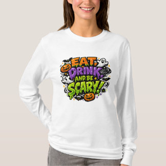 イカれたハロウィン コミックアート Eat Drink And Be Scary Tシャツ