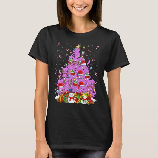 イカクリスマス照明サンタイカスクリスマスツリー Tシャツ (正面)