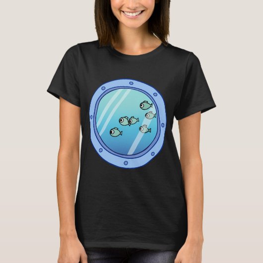 イカダードの窓の魚学校の舷窓 Tシャツ (正面)