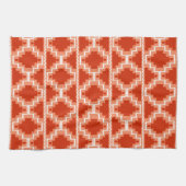 イカットのアステカなパターン-錆、オレンジおよび白 キッチンタオル (横)