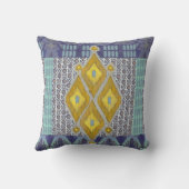 イカットのウズベキスタンのヴィンテージ種族パターン海軍黄色 クッション (裏面)