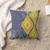 イカットのウズベキスタン旧式な種族パターン海軍黄色 クッション (ブランケット)