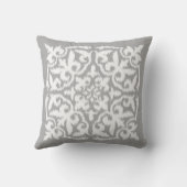 イカットのダマスク織パターン-銀製の灰色および白 クッション (裏面)