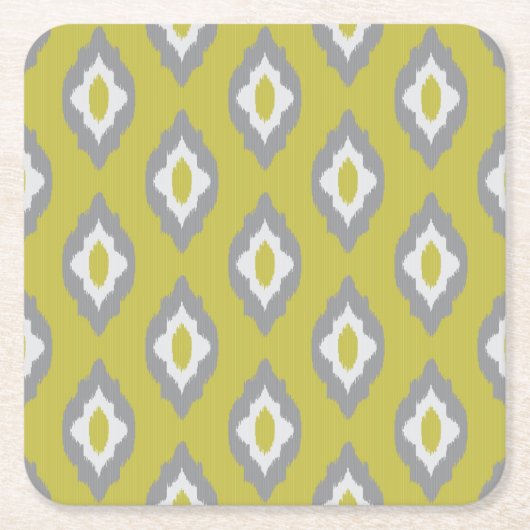 イカットのヴィンテージパターン スクエアペーパーコースター (正面)