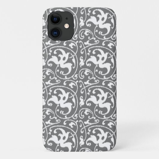 イカットの花のダマスク織-灰色/灰色および白 Case-Mate iPhoneケース (裏面)
