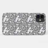 イカットの花のダマスク織-灰色/灰色および白 Case-Mate iPhoneケース (裏面(横))