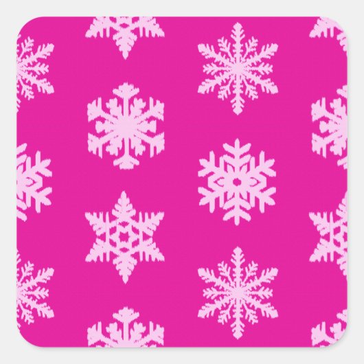 イカットの雪片 – 明るい赤紫色とアイスピンク スクエアシール (正面)