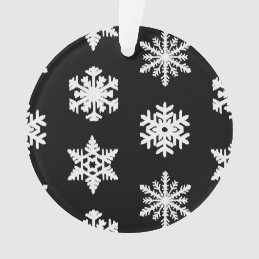 イカットの雪 – 白黒 オーナメント (正面)