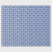イカットのMoorishのダマスク織-コバルトブルーおよび白 ラッピングペーパー (フラット)