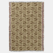 イカットアステカトライバル – ダークブラウンとタン スローブランケット (正面縦)