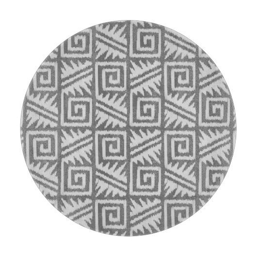 イカットアステカパターン – グレーの濃淡/グレー カッティングボード (正面)