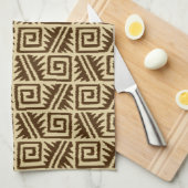 イカットアステカパターン – ダークブラウンとタン キッチンタオル (四つ折り)