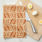 イカットアステカパターン – マンダリンとライトオレンジ キッチンタオル (四つ折り)
