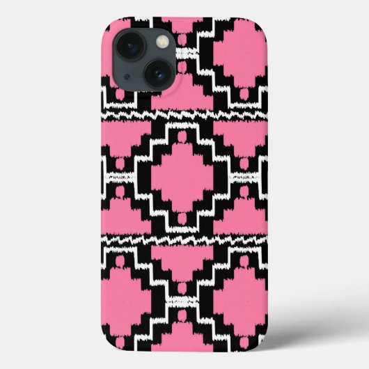イカットアステカパターン – 明るい赤紫色ピンク、白黒 Case-Mate iPhoneケース (裏面)