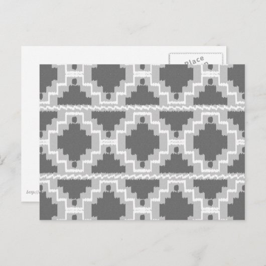 イカットアステカパターン – 濃いグレーと薄いグレー/グレー ポストカード (正面/裏面)