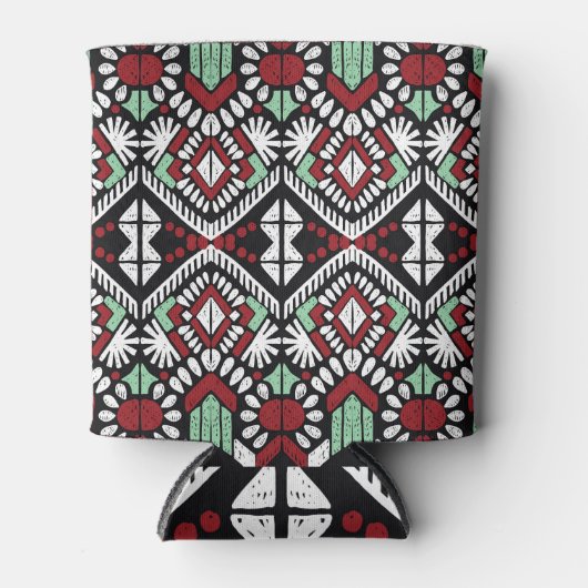 イカットアステカ:幾何学的民俗学オーナメント 缶クーラー (正面)