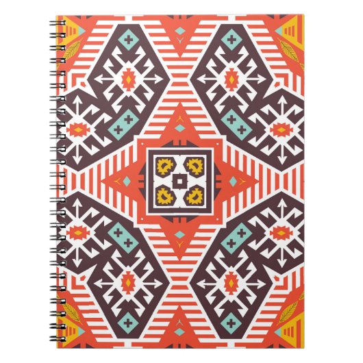 イカットアステカ：民族テクスストライプのチャ ノートブック (正面)