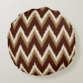 イカットシェブロンストライプズ – チョコレートブラウン&ベージュ ラウンドクッション (裏面)