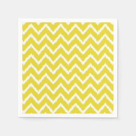 イカットシボロン – マスタードイエローとホワイト スタンダードカクテルナプキン (正面)