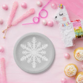 イカットスノーフレーク – シルバーグレーと白 ペーパープレート (パーティー)