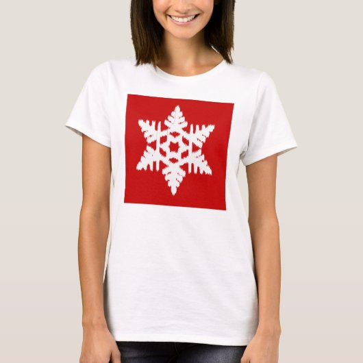 イカットスノーフレーク – 暗赤と白色 Tシャツ (正面)