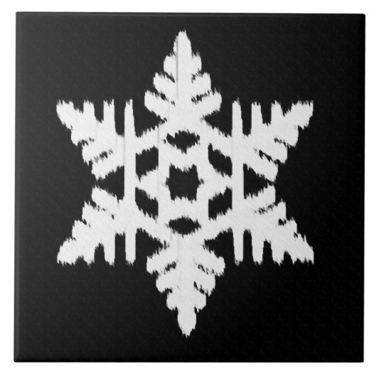 イカットスノーフレーク – 白黒 タイル (正面)