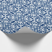 イカットダマスクパターン-コバルトブルーとホワイト ラッピングペーパー (角)