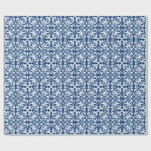 イカットダマスクパターン-コバルトブルーとホワイト ラッピングペーパー (フラット)