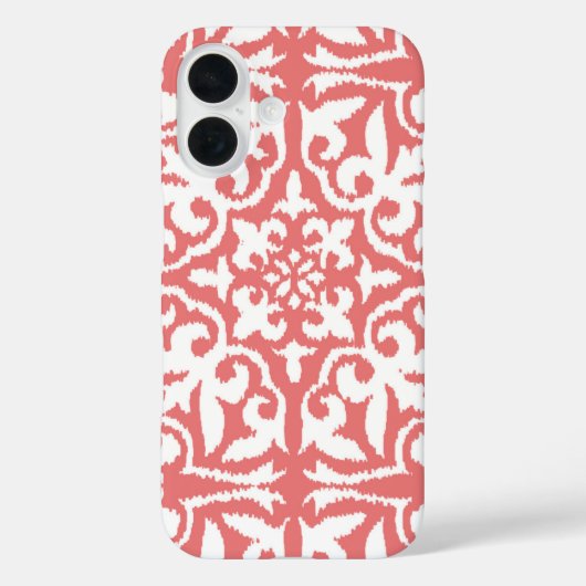 イカットダマスクパターン – コーラルピンクとホワイト Case-Mate iPhoneケース (裏面)