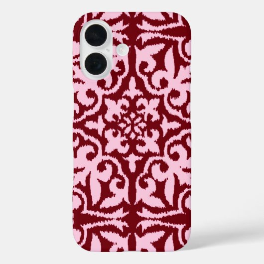 イカットダマスクパターン – ブルゴーニュとピンク Case-Mate iPhoneケース (裏面)