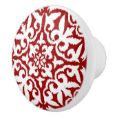 イカットダマスクパターン – 暗赤と白色 セラミックノブ (右)