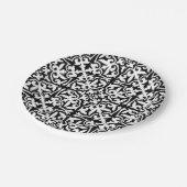 イカットダマスクパターン – 白黒 ペーパープレート (アングル)