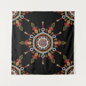 イカットダマスクレッドグリーンヴィンテージ タペストリー (正面(横))