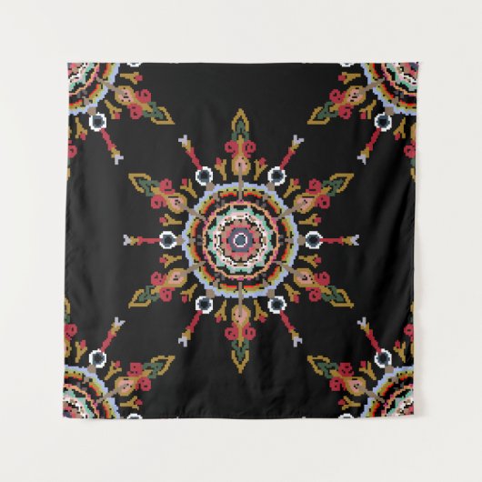 イカットダマスクレッドグリーンヴィンテージ タペストリー (正面)