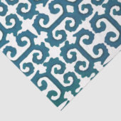 イカットトライバルパターンティール（緑がかった色）ブルーギリシャ鍵デコパージュ 薄葉紙 (詳細)