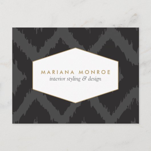 イカットパターンの濃いグレーのデザイナーポストカード ポストカード (正面)