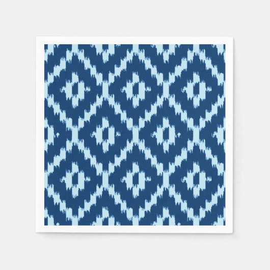イカットパターン – アイ淡い色のジゴとアイスブルー スタンダードカクテルナプキン (正面)