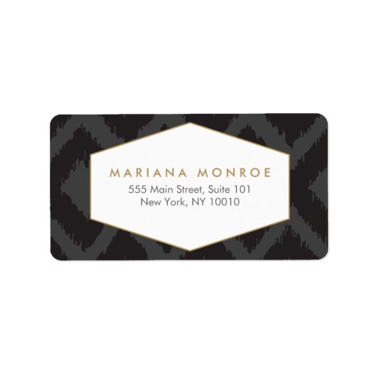 イカットパターン(ダークグレーデザイナー住所 シール) ラベル (正面)